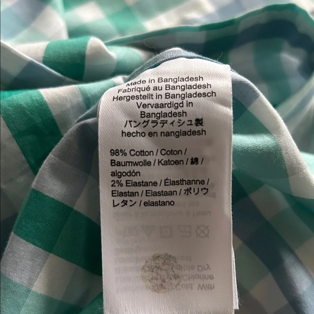 J.Crew mens blue green plaid button down wrinkle free spring preppy size L​​